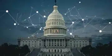 U.S. Capitol and AI neural network lines symbolizing AI regulation