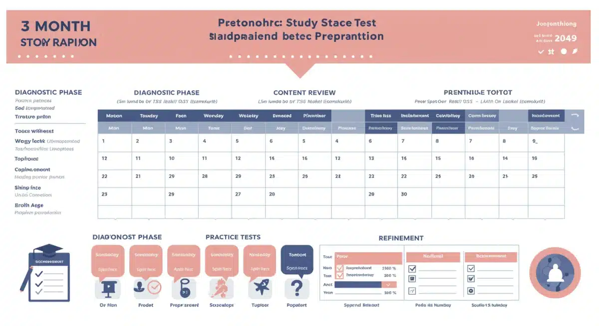 Infographic showing a 3-month study schedule for effective test preparation
