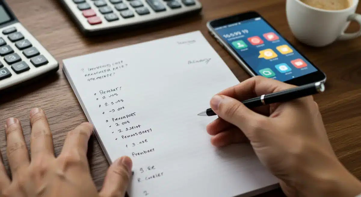 Hand writing questions for financial advisor evaluation