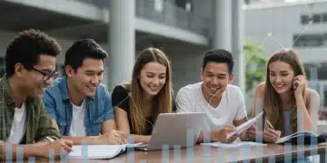 Students collaborating on campus, symbolizing affordable education solutions