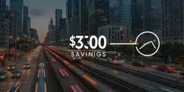 Modern city commute with various transportation options and a graphic indicating $300 monthly savings.