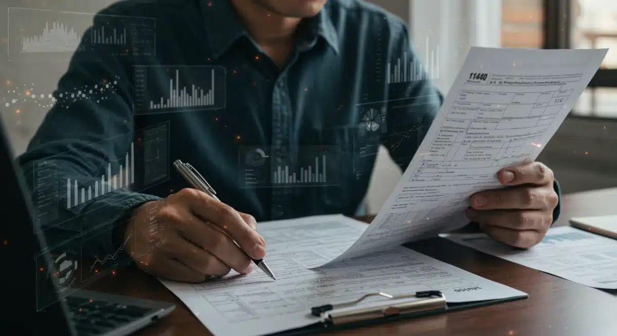 Investor analyzing tax documents and financial data for 2026 tax changes