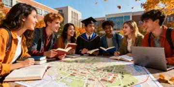 Students planning graduate school applications for fall 2026 on a university campus
