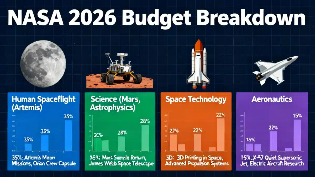 NASA 2026 budget allocation infographic showing funding distribution