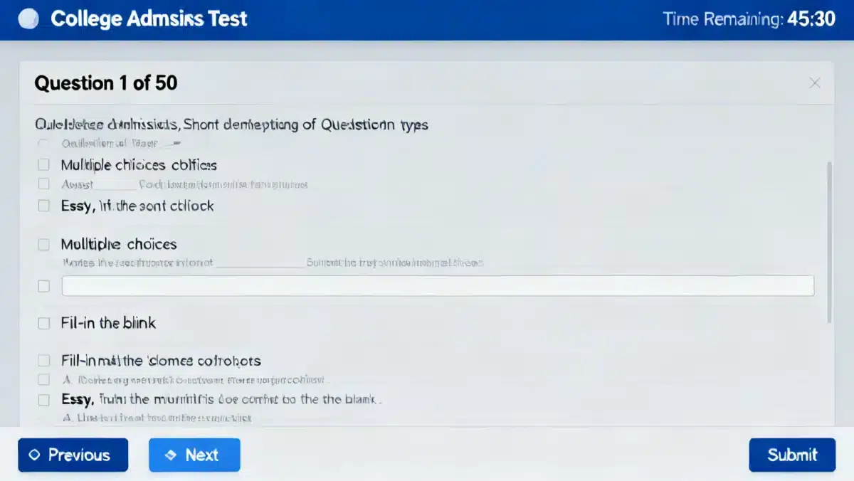 Digital standardized test interface for college admissions