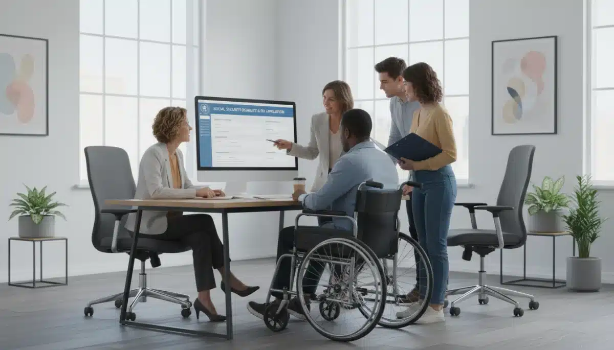 People discussing Social Security Disability and SSI application process with an advisor