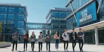Diverse students walking on a modern university campus, representing STEM education choices.