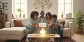 Happy family reviewing Child Tax Credit information on a tablet