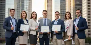 Graduates holding certifications, symbolizing career success and financial gain.