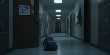 Public school hallway dimly lit, symbolizing education budget cuts