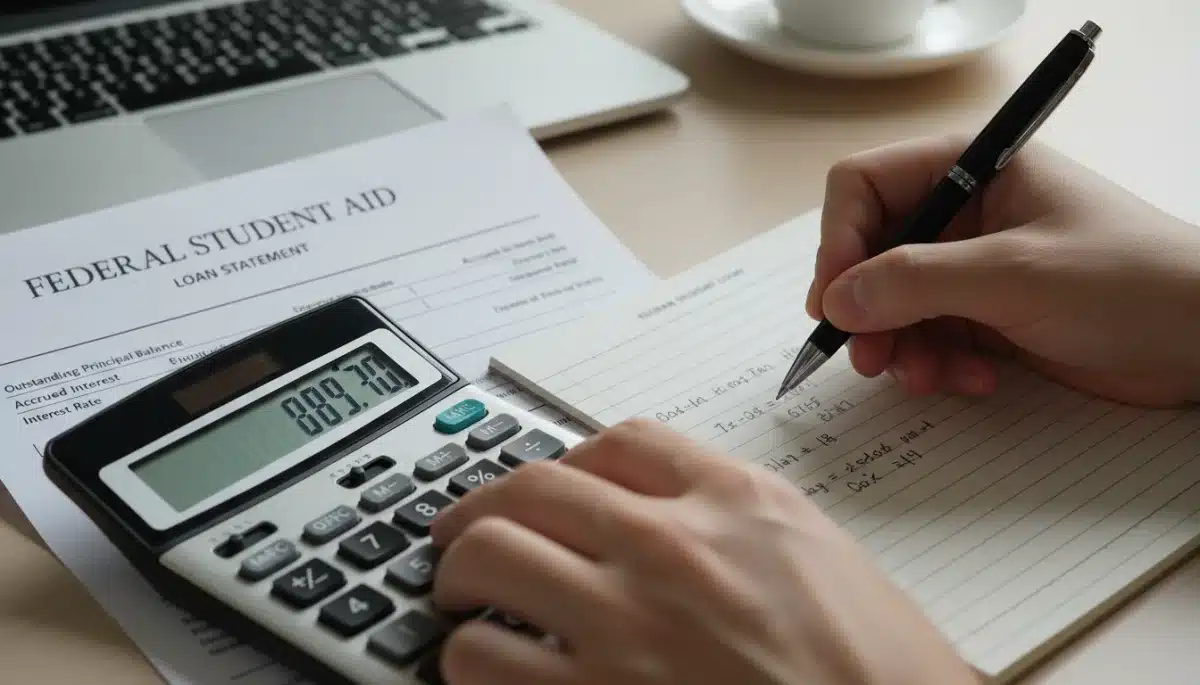 Calculating federal student loan interest with a calculator and statement