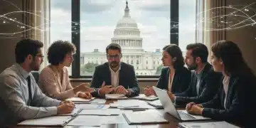 Diverse individuals reviewing healthcare policy documents
