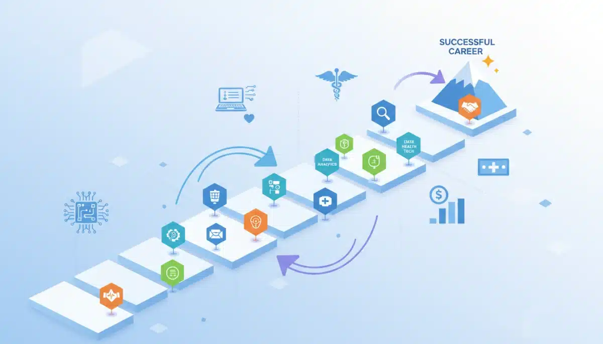 Career roadmap illustrated with micro-credential badges, showing skill progression.