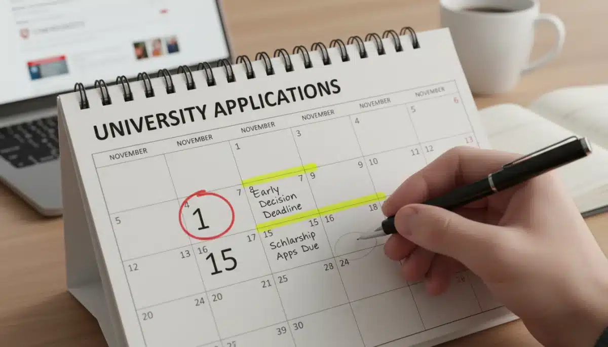 Detailed calendar showing important early application deadlines for universities
