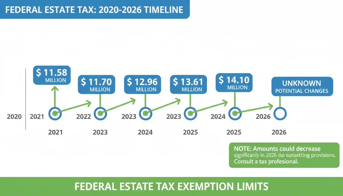 Infographic showing historical and projected federal estate tax exemption limits